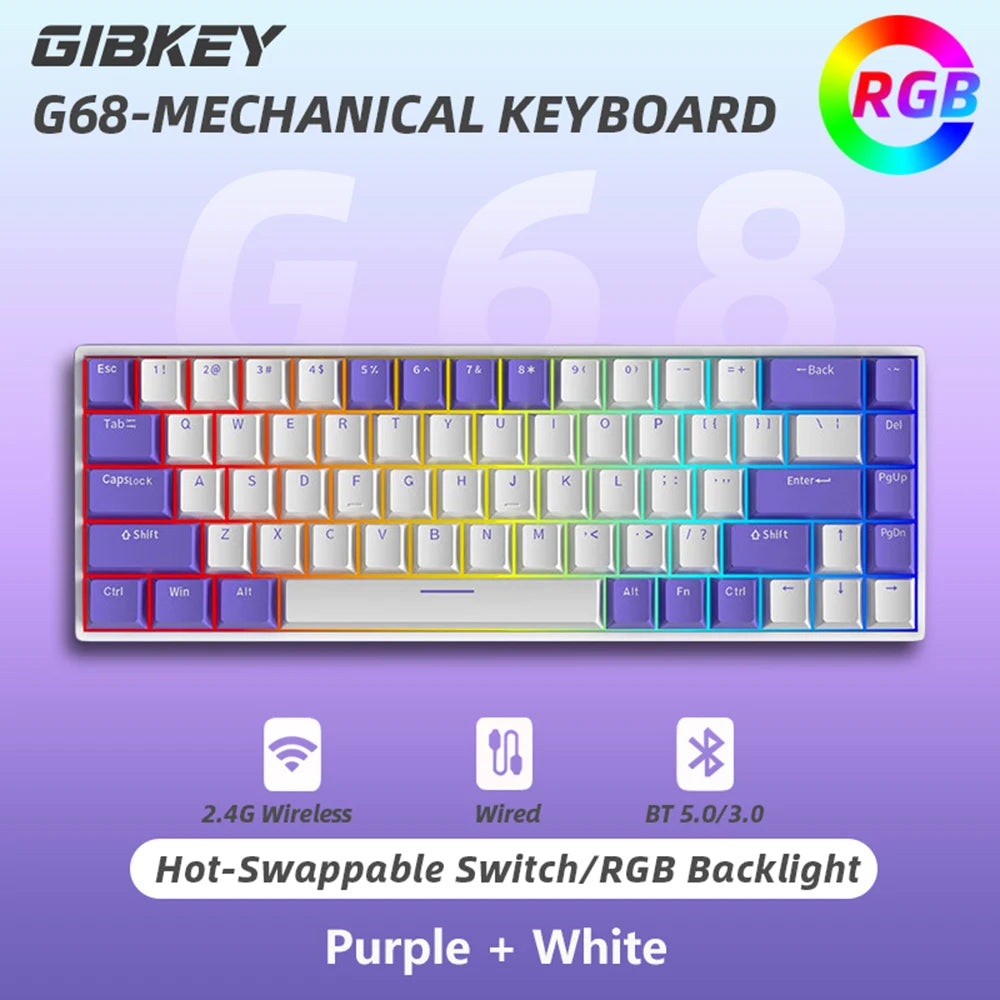 G68 Gaming Mechanical keyboard Wireless/Bluetooth Hot-Swappable 65% Keyboards Customized RGB Backlit for Gamer Tablet Computer