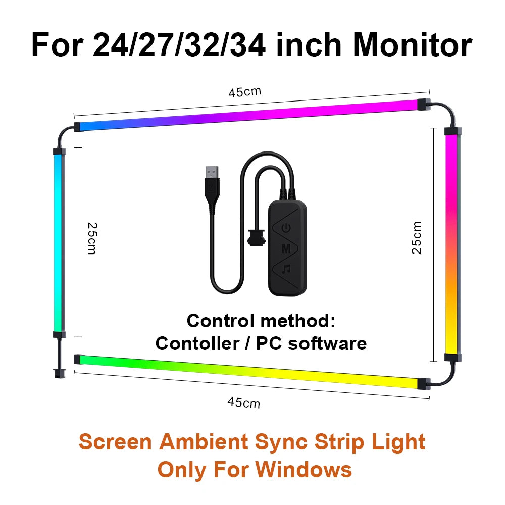 Smart Ambient TV PC Display Sync Computer Monitor Backlight LED Strip Light RGB Color DIY Game Holiday Atmosphere Decor Lamp
