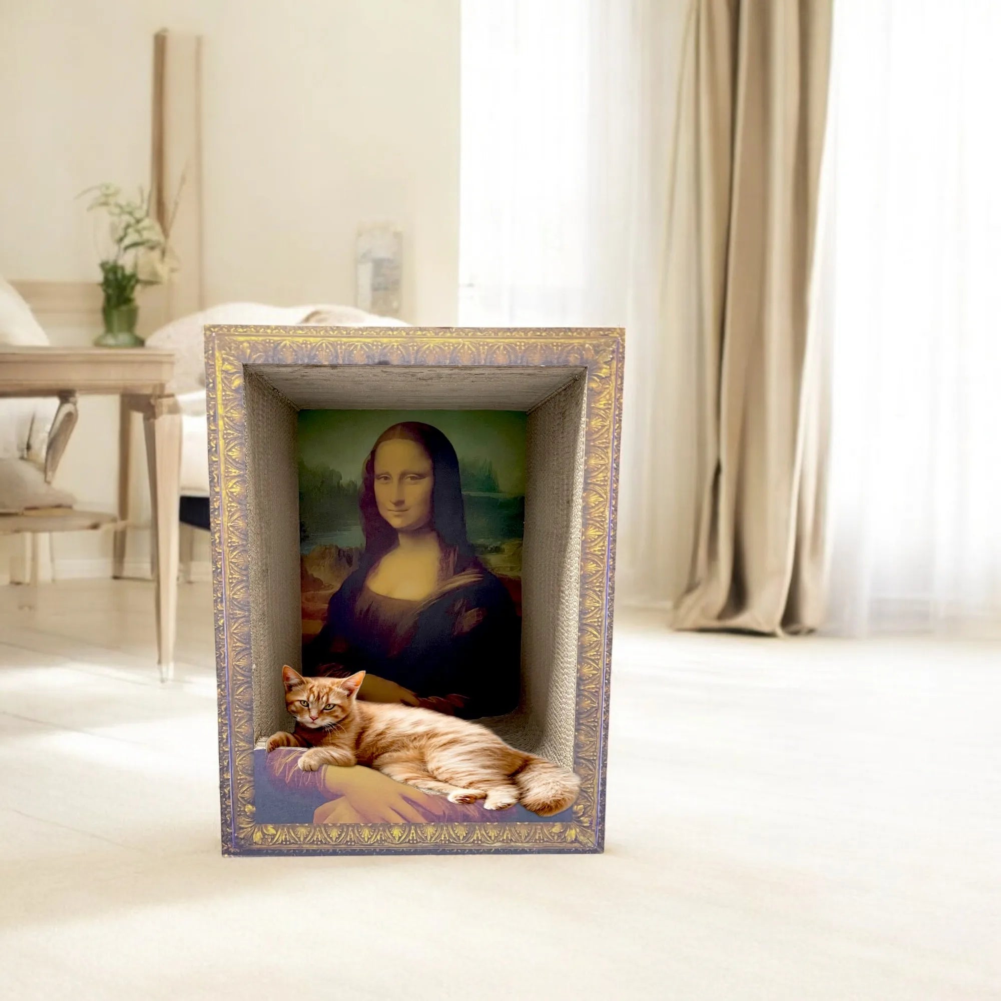 23.62inch Mona Lisa oil painting cat bed 3D surround cat scratcher cat bed decoration