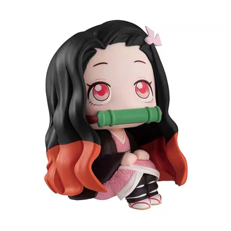 Anime 8/9cm Cute Q Versão Demon Slayer Action Figure Sentada Tanjiro Kamado Nezuko PVC Action Model Kid Toy Gift