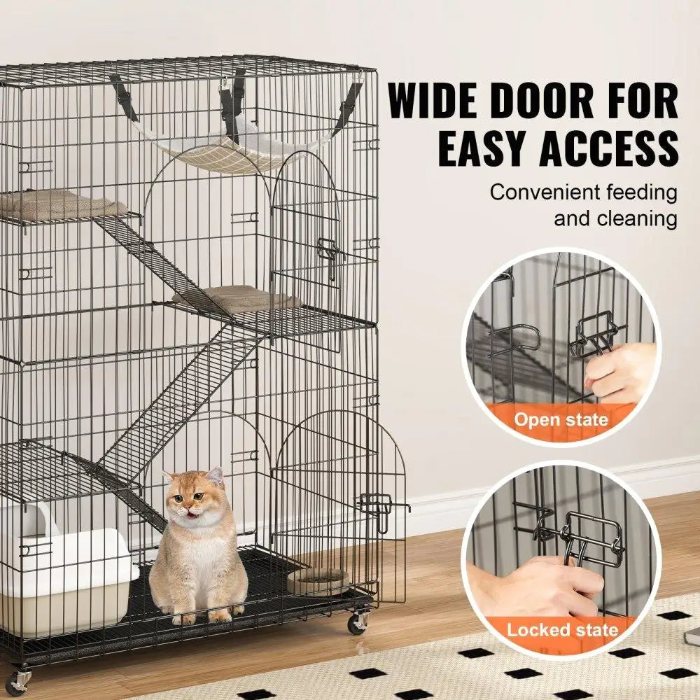 4 Tier Cat Cage Indoor Detachable Metal Playpen Enclosure 360 Rotating Casters 3 Ladders Hammock for 1 3 Cats 35.4x23.6x for 1