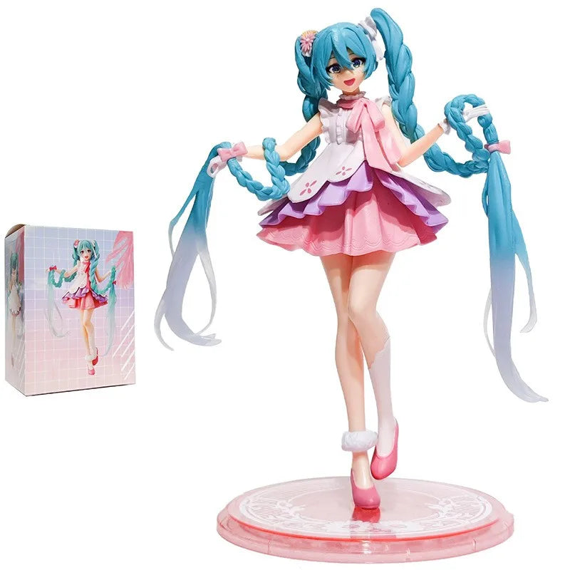 Neue Anime-Figur Hatsune Miku Virtual Singer Manga Figur Grün lange Haare rosa Rock Kawaii Mädchen PVC Actionfigur Modell Spielzeug