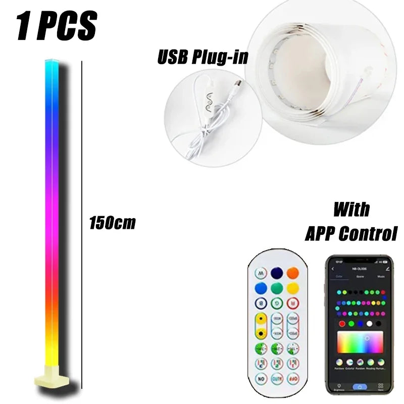 LED Floor Lamp RGBIC Corner Lamps with APP Remote Contorl Multicolour Music Sync Standing PVC Floor Light for LivingRoom Bedroom