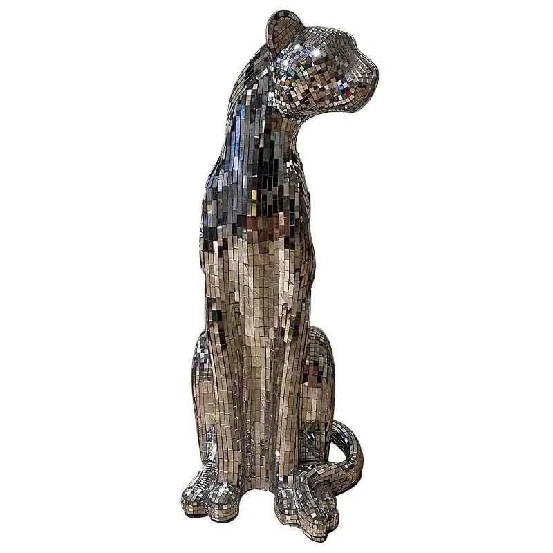 Leopard Sculpture Ornament, Glitter Glass Leopard Statue, Animal Cheetah Crafts, Nordic Room Decoration, Artwork Gift,Customized