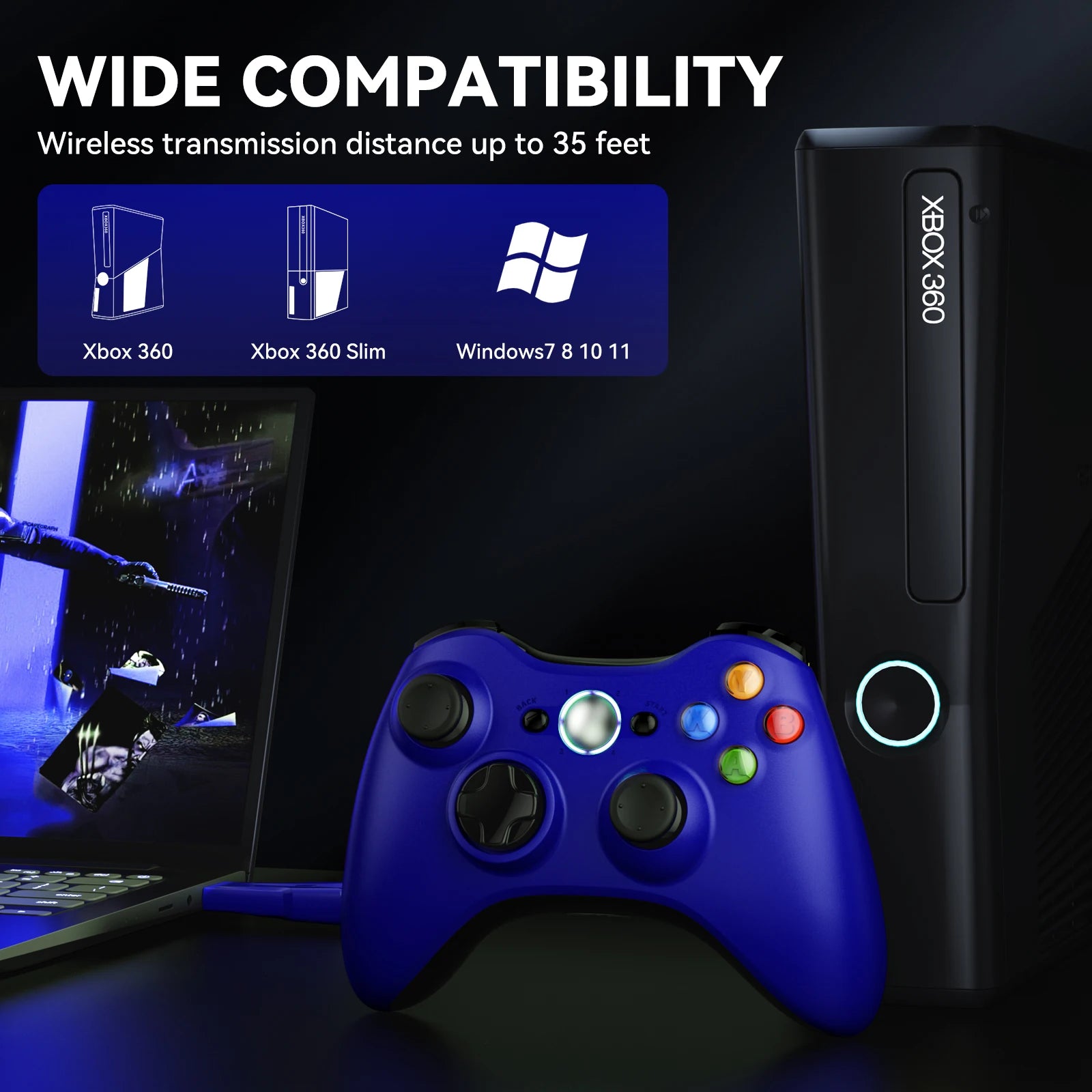 Wireless Controller Compatible Xbox 360 2.4GHZ Gamepad Joystick For Xbox 360 and PC Windows 7,8,10,11 with 6-axis Dual Vibration