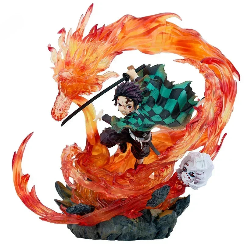 30cm New Demon Slayer Anime Figure Fire Dragon Fighting Stance Kamado Tanjirou Model Collection Desktop Display Gift Toys