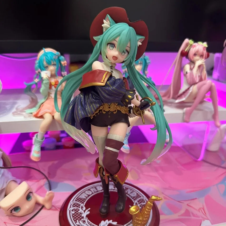Hatsune Miku Desktop Cute Action Figure Tale Wonderland Miku Puss in Boots Anime Figurine Kawaii Girl Model Toy Adorable Decor