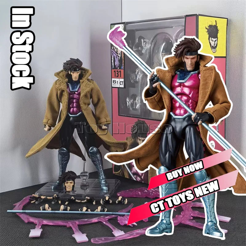 Marvel Comics Style Gambit Mafex131 Articulated Manga Action Figure Poseable Collectible Model Kit X-Men Fans Birthday Gift