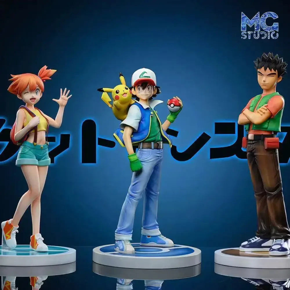BKM 18cm Anime Figures Set Ash Ketchum Brock & Misty PVC Figurine Statue Model Doll Collection Decoration Room Desk Toy Gift