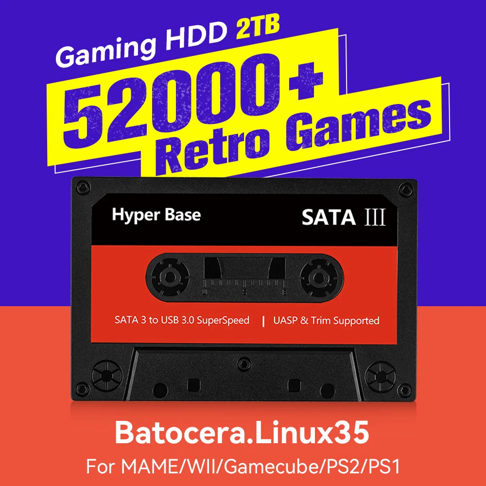 Batocera 500GB/2TB Retro Game Console With 52000+Games Gaming HDD For PS3/PS2/Wii/Sega Saturn/N64/NDS/SNES/MAME for Windows PC
