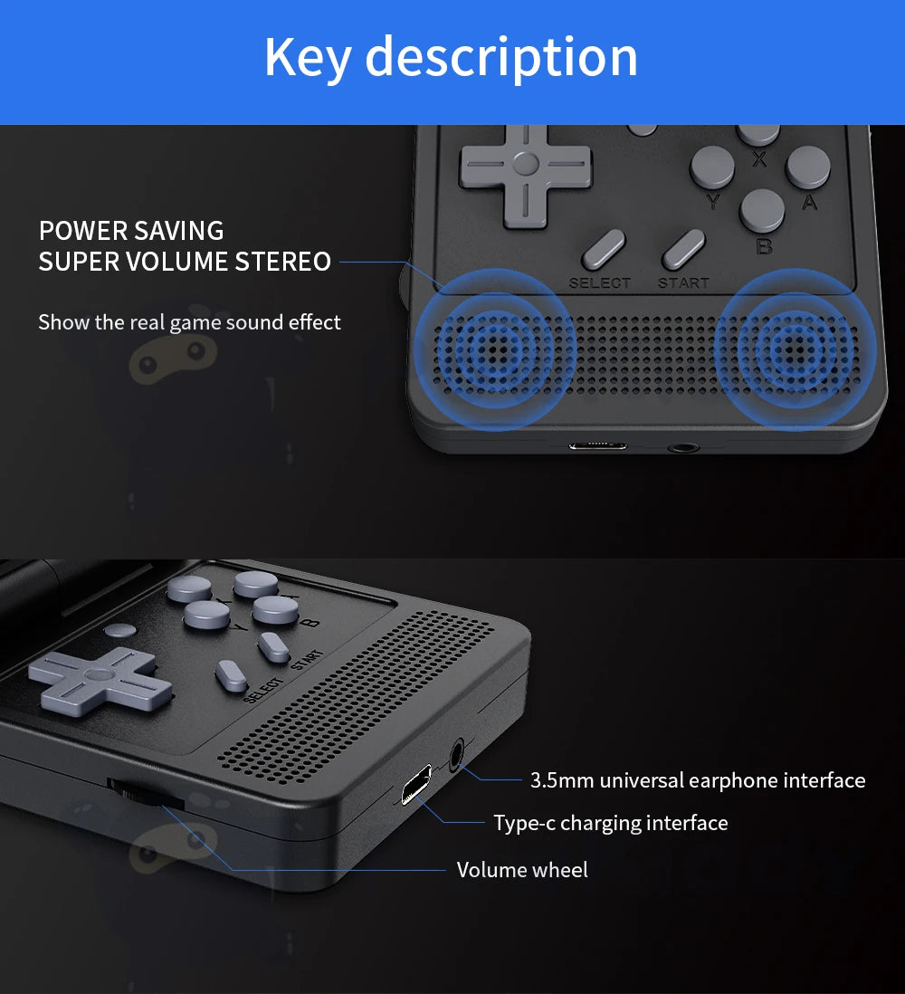 POWKIDDY v90 3-Inch IPS Screen Flip Handheld Console Dual Open System Game Console 16 Simulators Retro PS1 Kids Gift 3D New Game