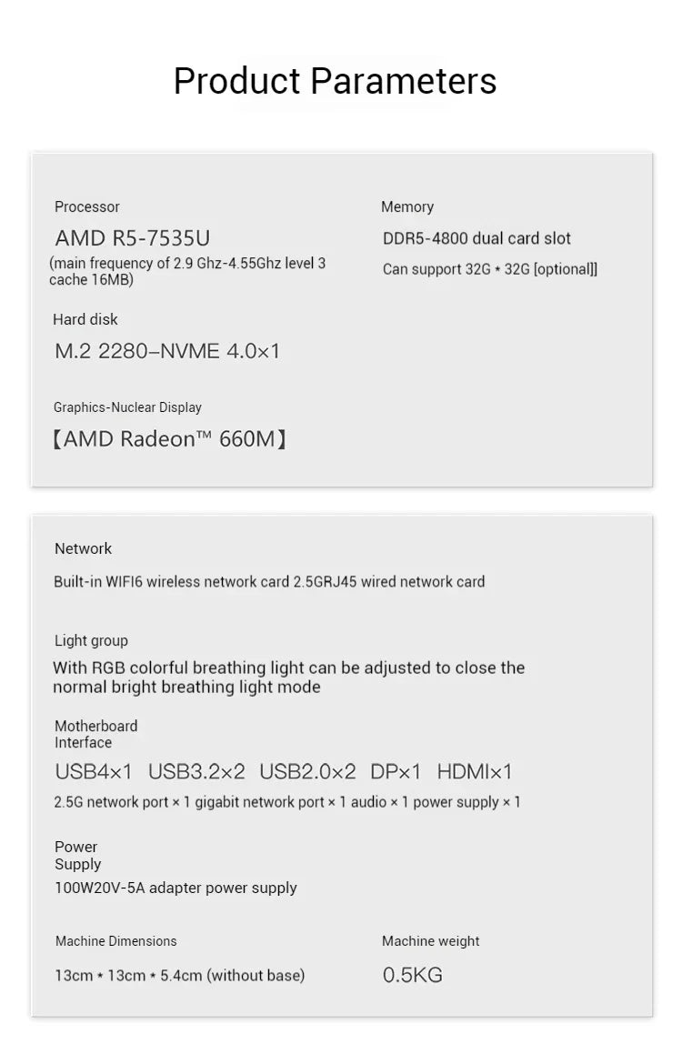Genmachin AMD 7840HS 7535U MINI PC Windows 11 Ryzen DDR5 4800Mhz M.2 WIFI6 BT5.2 Desktop Pc Gamer Mini PC Diy Gaming Computer