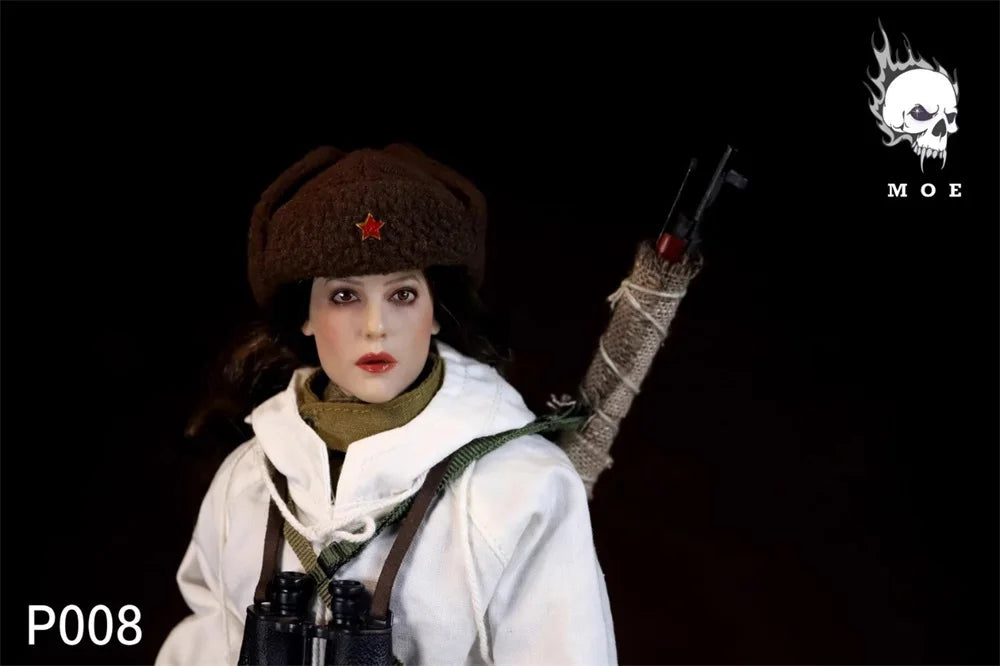 For Sale 1/6 MOETOYS P008 The Female Soviet Russian Action Figure Sniper Winter Snow Full Set Moveable Doll About 12" For Fans