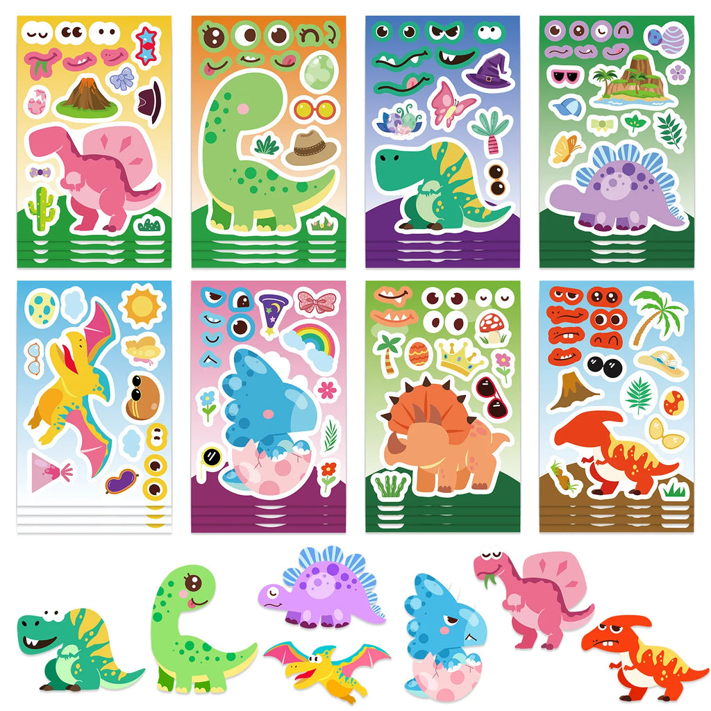 8Pcs Kreative Dinosaurier Cartoon Collage Aufkleber DIY Spiel Aufkleber Tier Handwerk Laptop Skateboard Aufkleber