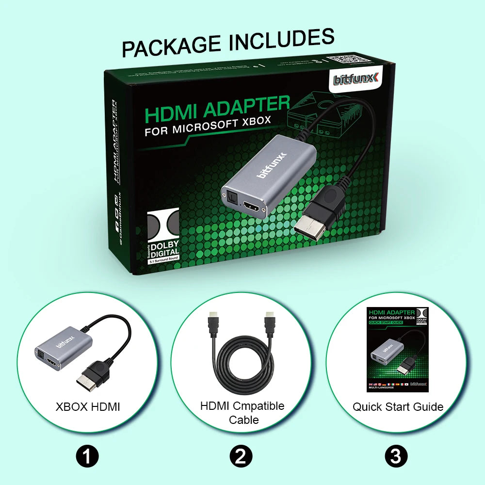 Bitfunx HDMI Adapter for XBOX Classic Retro Gaming Consoles HD Cable Accepts 5.1 Dolby Digital Surround Sound