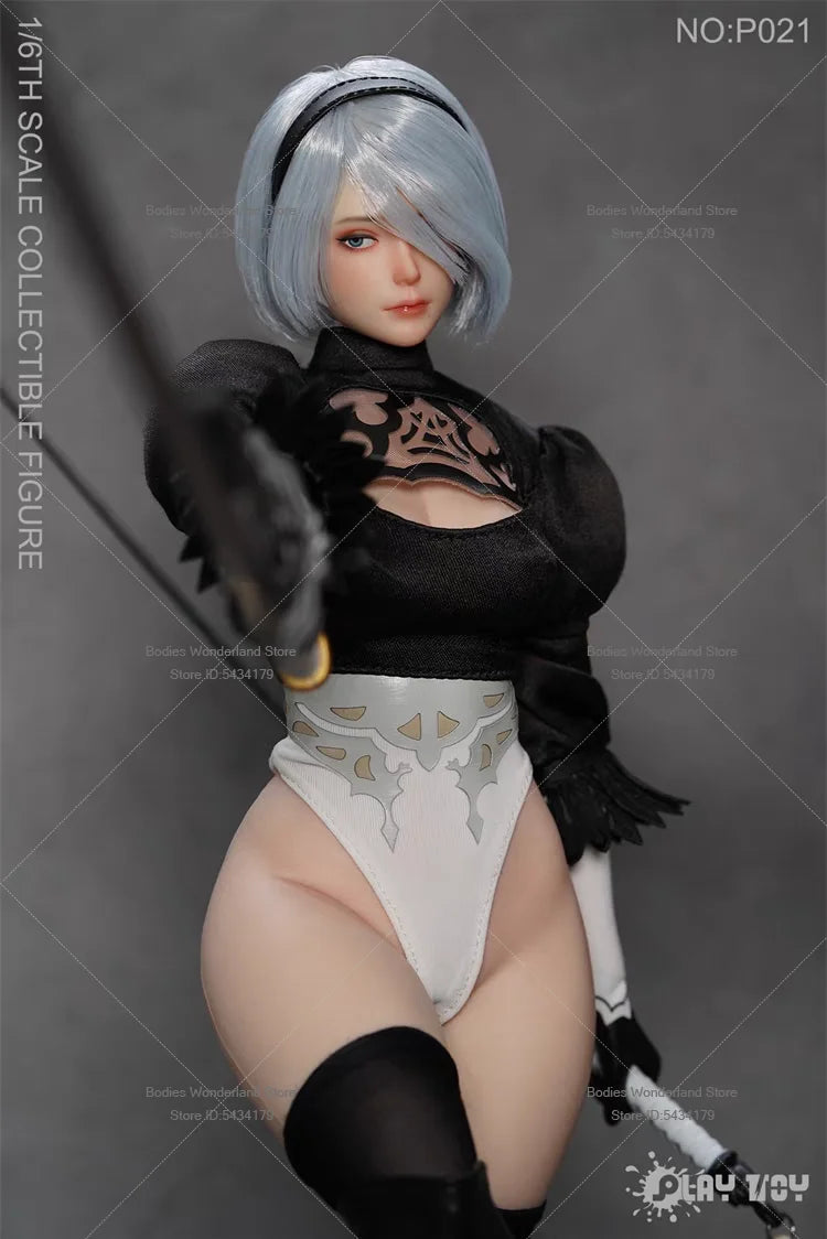 PLAY TOY P021 1/6 Scale Sexy 2B Sister Humanoid Robot Movable Eyes Head 12inch Female Soldier Action Figure Doll Collection