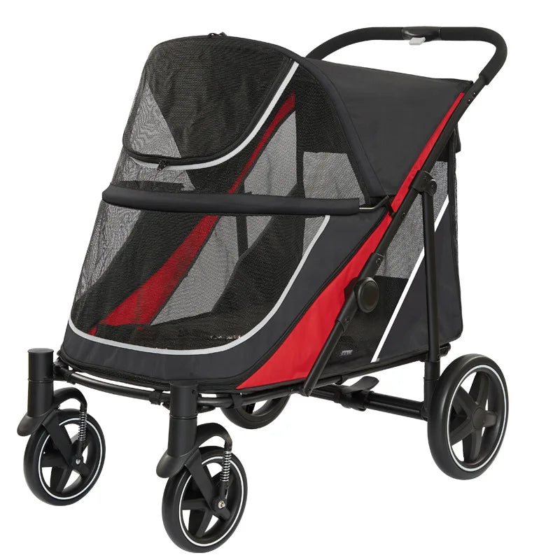 60kg Heavy-Duty Foldable Pet Stroller for Large Dogs & Cats, All-in-One Design with Rain Cover