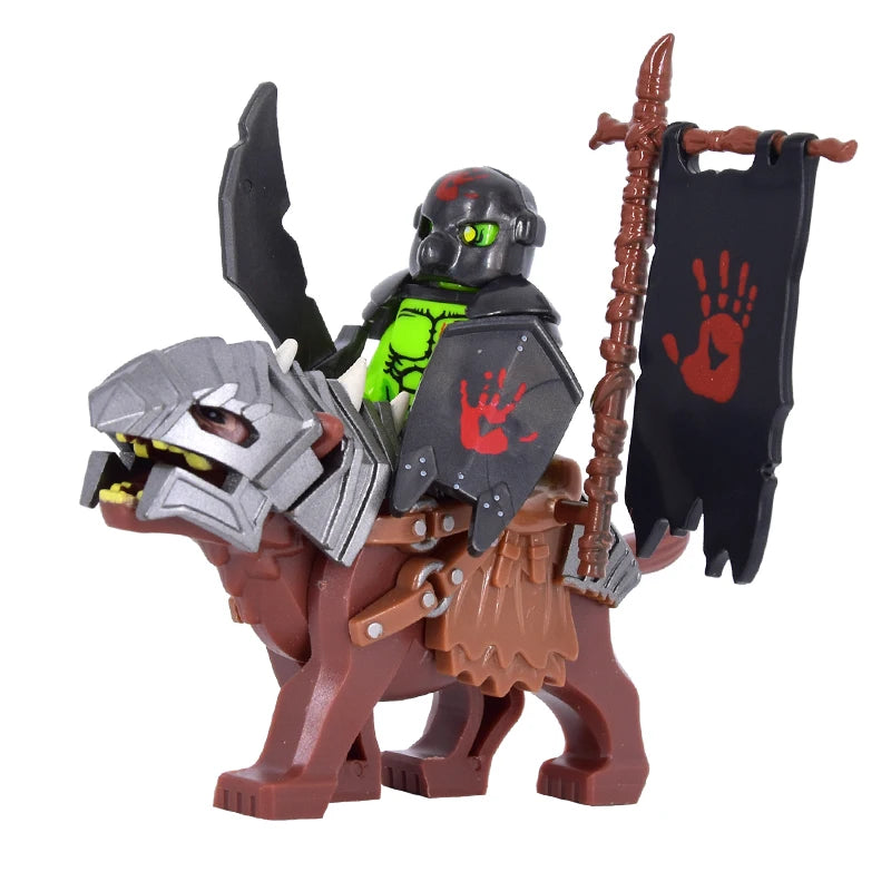 1PCS Medieval lotr Figures Orc Cav BanV Soldiers Brown Wolf rider Mount Knights Building Blocks Bricks Toys for children gifts