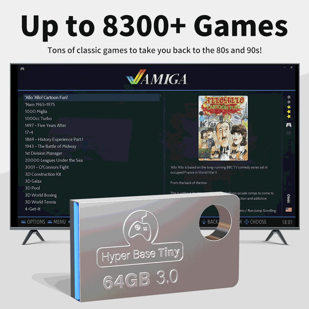 Retrobat Gaming USB Stick With 8300 Retro Games for PSP/NDS/DC/SNES/GBA 64GB Game USB Flash Drive For PC/ROG ALLY For Windows