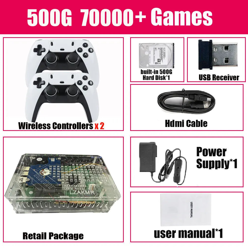 Retro U99 PRO Game Console 500GB Gaming HDD Window+Batocera 3865U 70000+Games For Wii PS2 XBOX PSP GameCube N64 Wireless handle