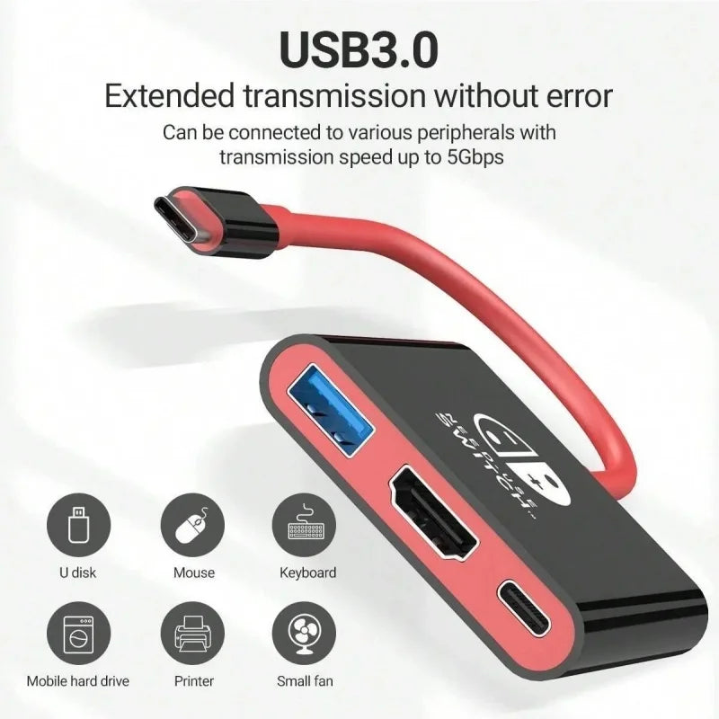 Switch Dock HDMI 4K USB 3.0 Hub Adapter USB C Splitter TV Portable Docking Station for Nintendo Laptops PC iPad MacBook Air Pro