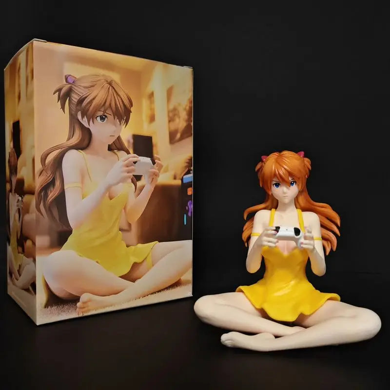 Anime Figure Asuka Langley Soryu Sitting Pose Pretty Girl Pvc Model Desktop Ornament For Adult Anime Collection Decoration
