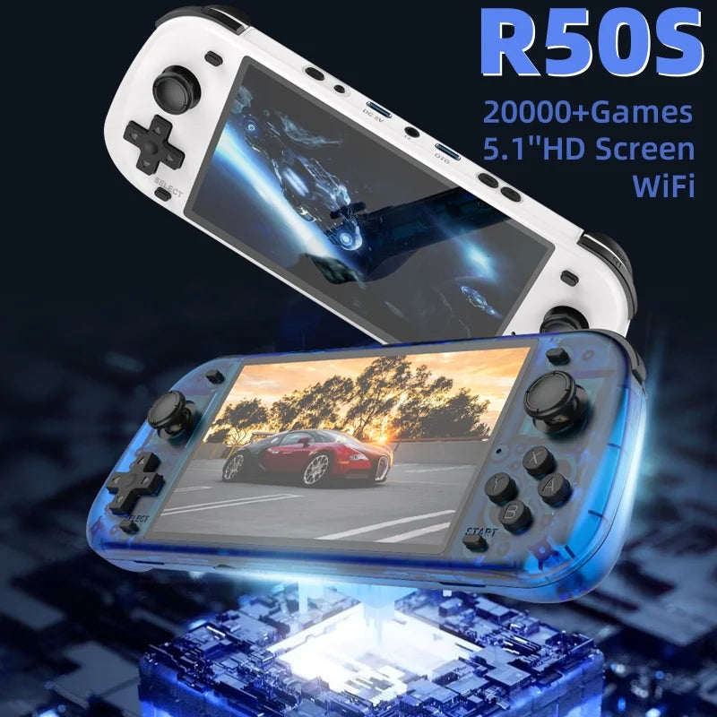 Neue R50S Retro-Handheld-Konsole 5,1-Zoll-IPS-Bildschirm 4200 mAh Tragbarer Videoplayer 128 GB 20000+ Spiele PSP PS1 Gameboy Geschenke
