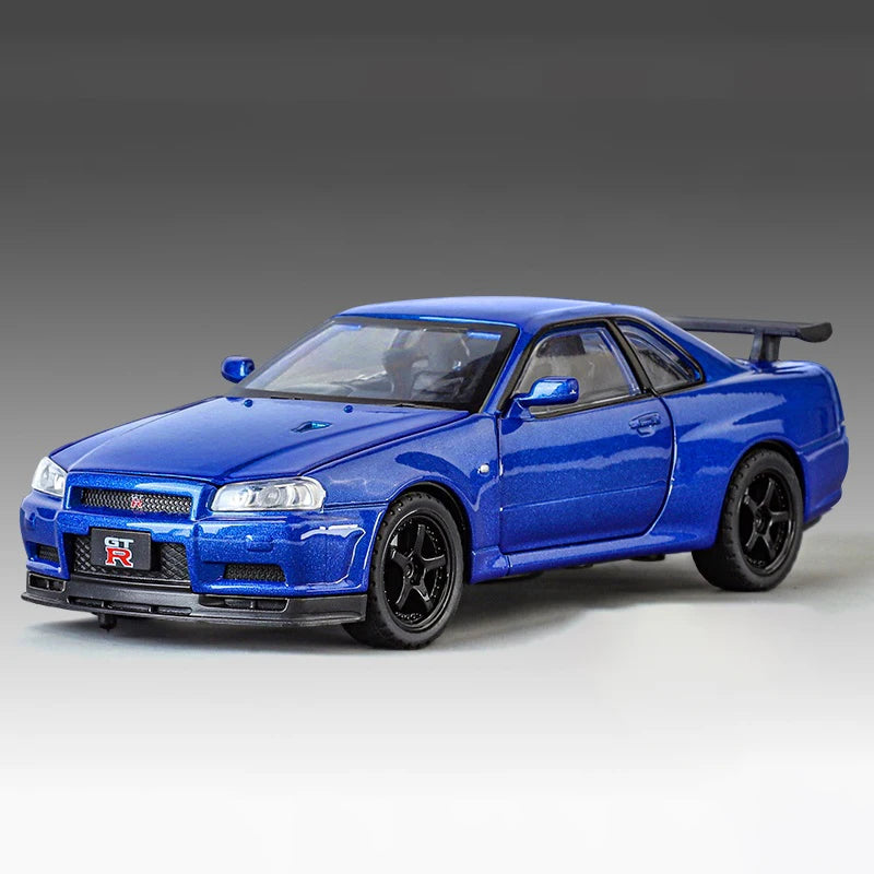 1:32 GTR R34 Skyline Street Car Version Supercar Die Casting Alloy Model Metal Car Sound Light Pull Back Mini GT Valentine's Day