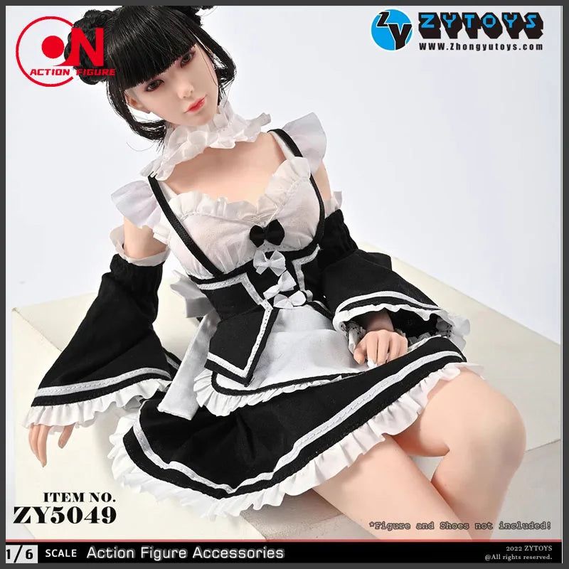 ZY5049 1/6 Female Maid Outfit Maid Dress Armband Bow Tie Set Clothes Model Fit 12-inch Soldier Action Figure Body