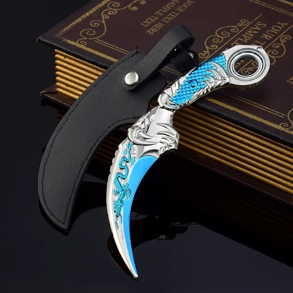 17CM Karambit Игра Живот и смърт Периферна Тъмна Луна Двойни Шипове Метален Модел Безопасност Мили Тери Влак Нож Играчки Меч Момче Подарък