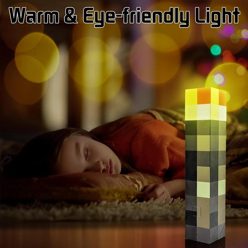 MC Game Torch Light Brownstone USB LED Night Light Rechargeable Bedroom Decoration Table Lamp Gift Lamp for Kids Bedside Lamp