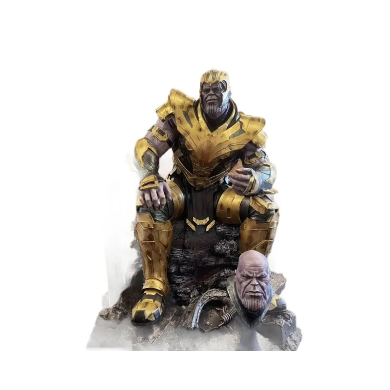 Marvel Thanos Sitting Resin Action Figure Large Size with Replacement Head Carving Statues Collectible Gift Toy for Boys