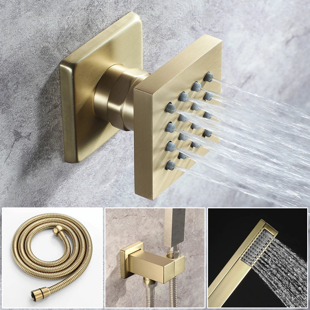 M Boenn Brushed Gold Couple Shower System Smart Temperature Display Thermostatic Mixer Bathroom Faucet Music Showers Experience