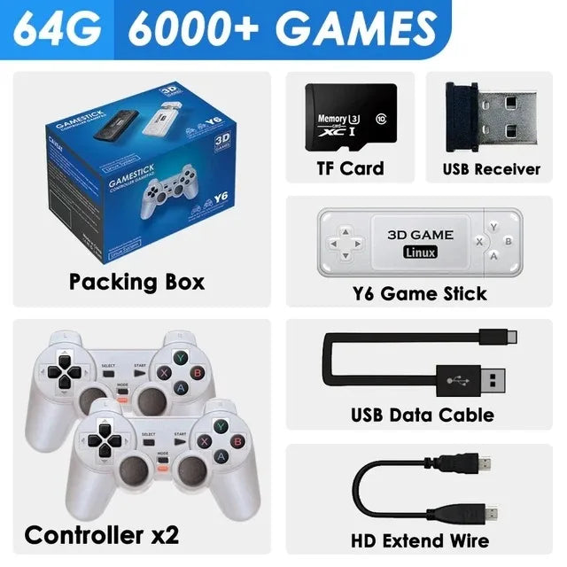 Y6 2,4G Wireless Game TV Stick Retro Family Tragbare Videospielkonsole 4K HD-Unterstützung Multiplayer-Spiele für PS-Geschenke