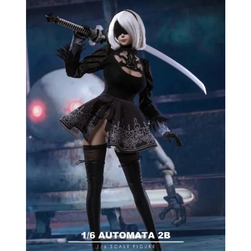 1/6 Neil Mechanical 2B Girl Head Sculpt Ornament Clothes Set Black for 12" Female Soldier Figure Doll Body Accessory