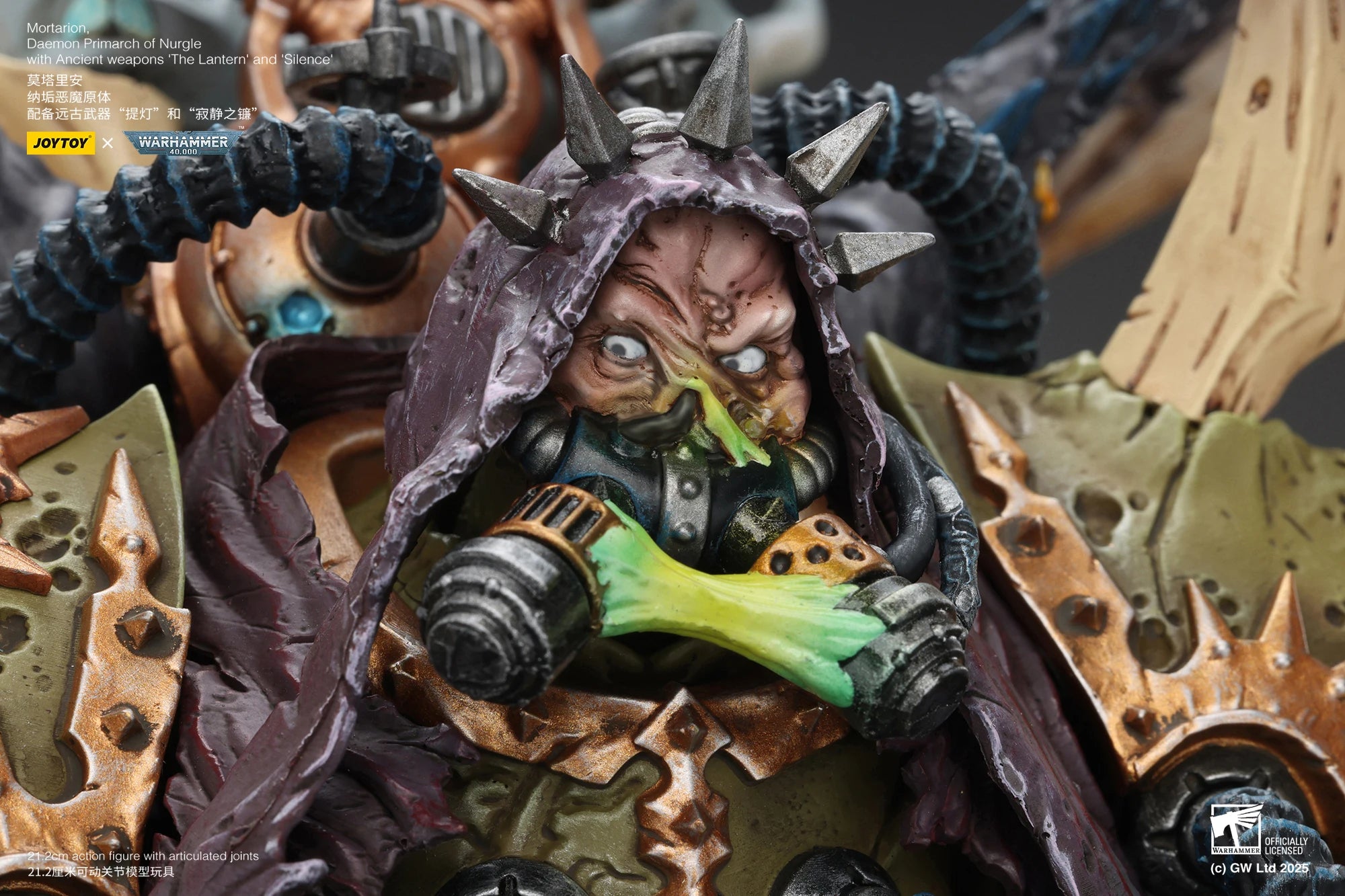 New Joytoy 1/18 Action Figure Warhammer 40k Mortarion,Daemon Primarch Of Nurgle With Ancient Weapons 'The Lantern' And 'Silence'