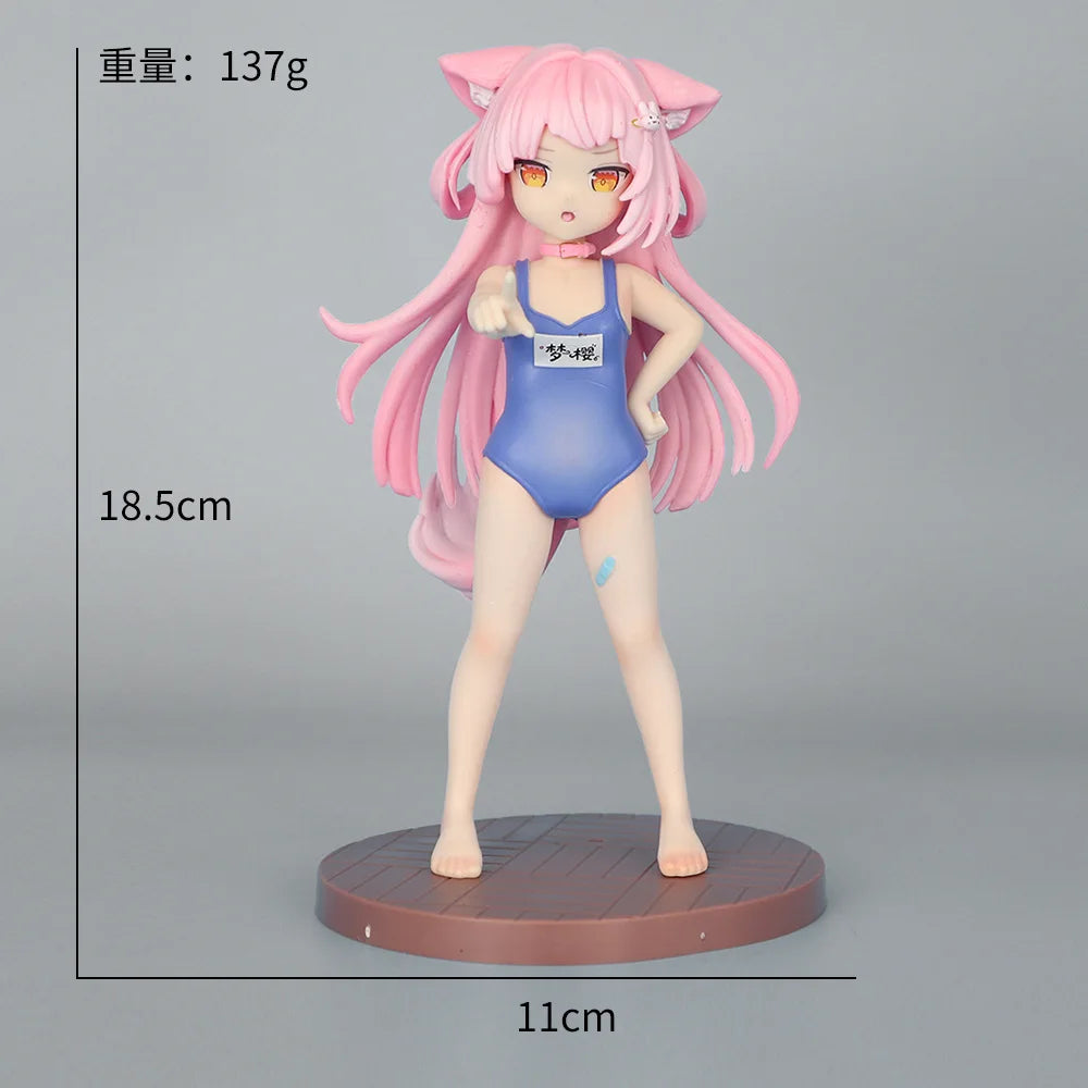 Mengying Anime Cat Ears Girl Figure Swimsuit Pink Hair Collectible Model Desktop Ornament For Anime Fans Collection Display
