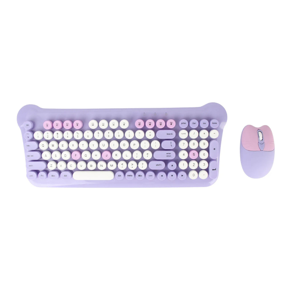 Colorful Keyboard and Mouse Plug and Play Wireless Keyboard and Mouse Set Responsive with Round Keycaps for Laptops PC Desktops