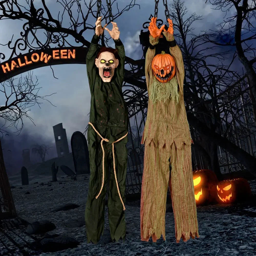 1PC Halloween Hanging Pumpkin Head Decoration with Scary Sounds - Fabric,  for Hanging Decor, Celebrates Halloween, Christmas