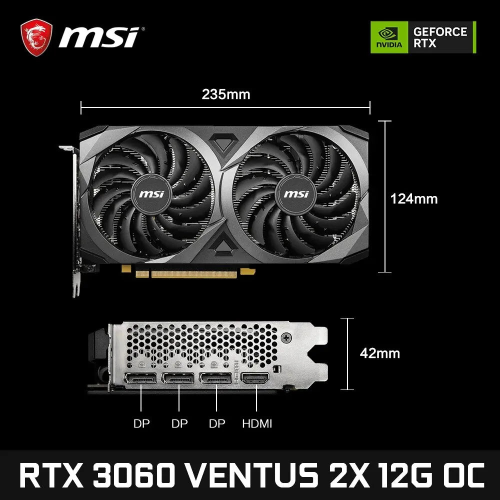 MSI GeForce RTX 3060 VENTUS 2X 12G OC Gaming Graphics Card 12GB GDDR6 192-bit HDMI DP PCI-E 4.0 8Pin factory box only
