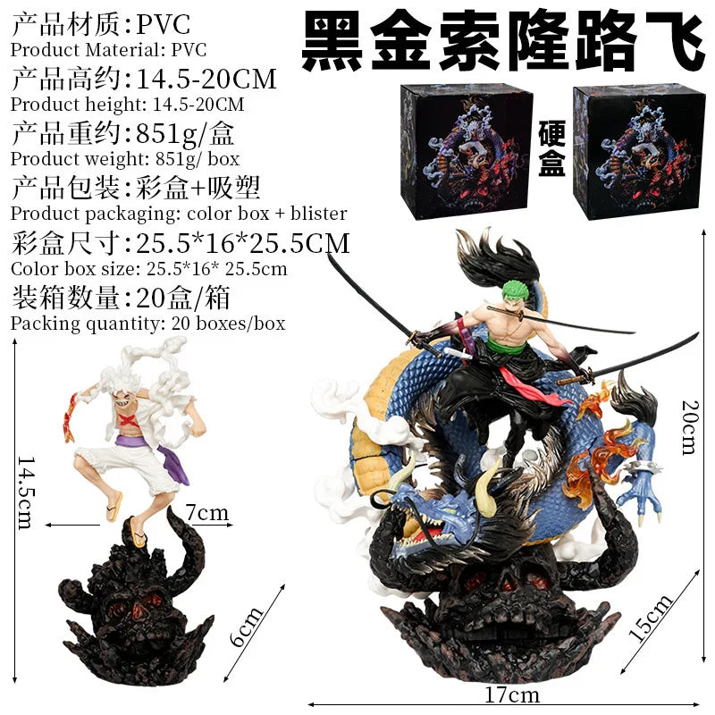 23cm Gk Dreamy Zoro Nika Luffy Anime Figure One Piece Ghost Island Black Gold Zoro Model Statue Desktop Ornament Children'S Toys