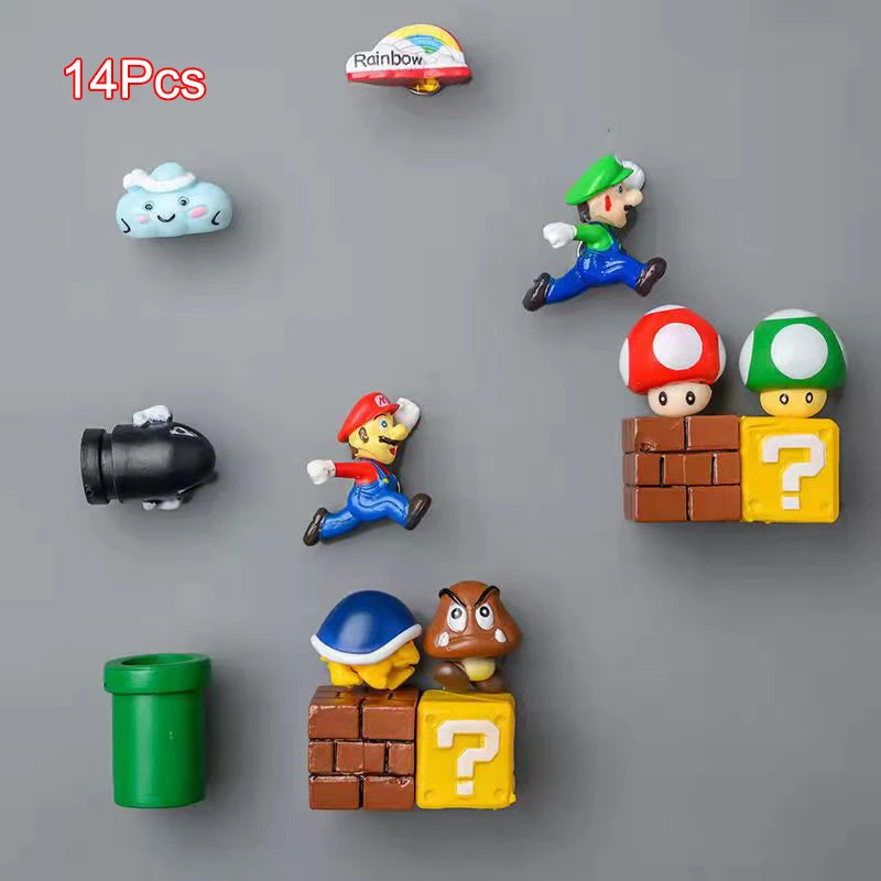 Super Ma Bros DIY Fridge Scene 3D Magnets Refrigerator Decoration Bullet Mushroom Turtle Wall Sticker Set Home Collection Gift