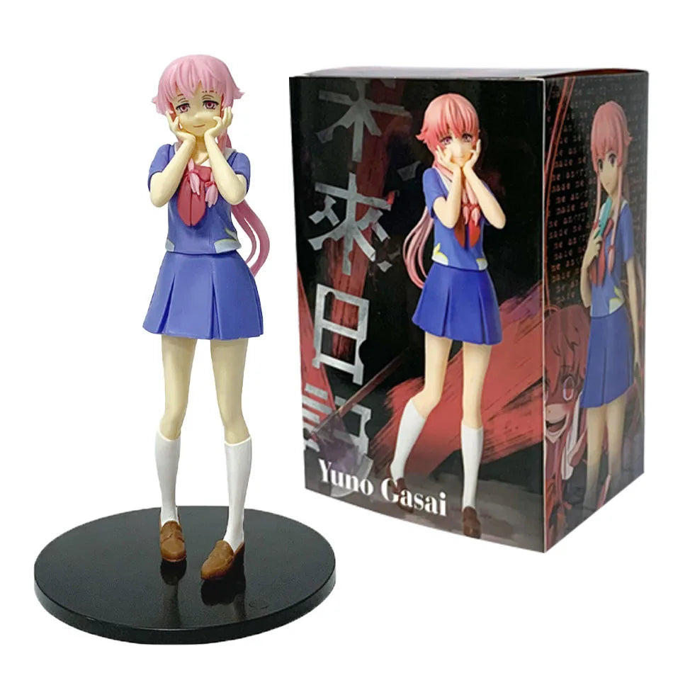 In stock 17cm Future Diary  Mirai Nikki Gasai Yuno Anime Uniform Dress Standing Posture Action Figure Model Desktop Toy