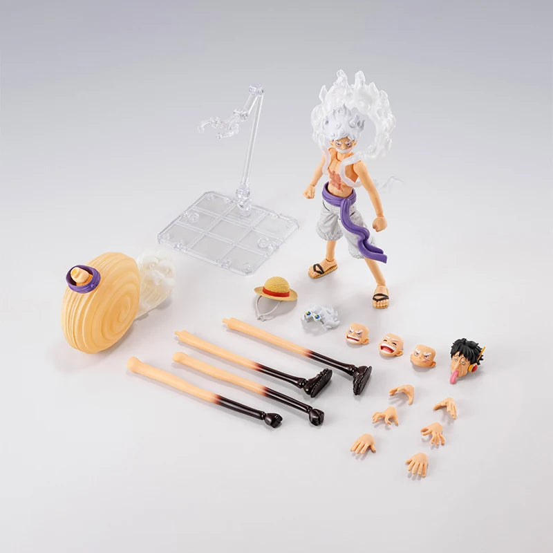 Bandai One Piece Model Kit Genuine SHF Monkey D Luffy Gear5 Future Island Eggheao Anime Action Figure Collection Finished Model