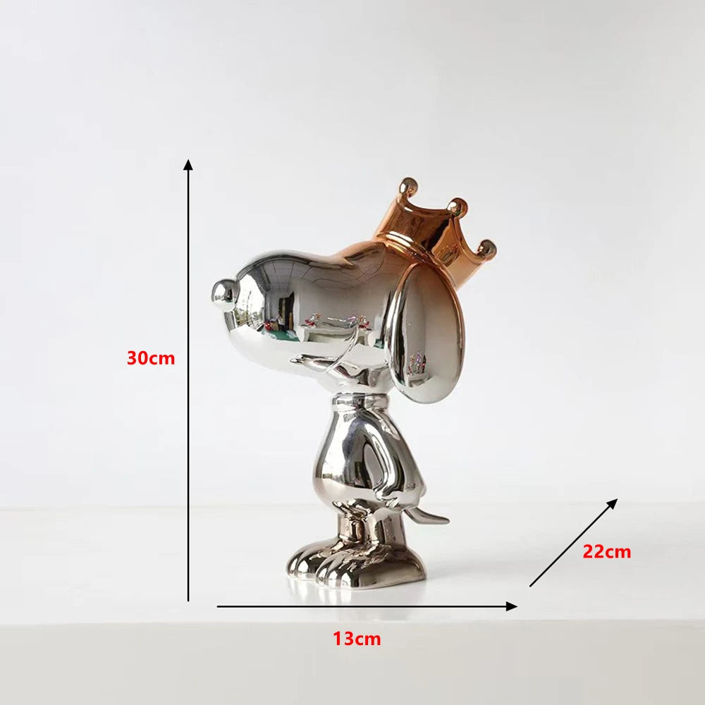 Modern Fashion Interior Resin Animal Sculpture Home Villa Corner Proch Electroplated Silver Doberman Dog Statue