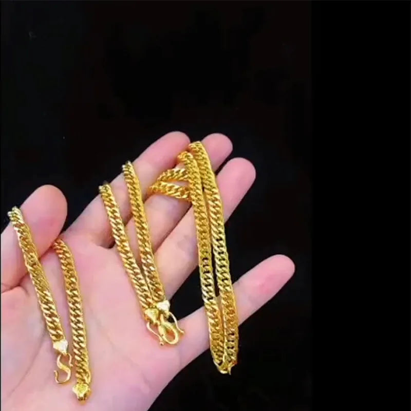 Luxury 24K 9999 Pure Gold real gold Men's and Women's Buckle Bracelet 6mm Boss Bracelet Necklace
