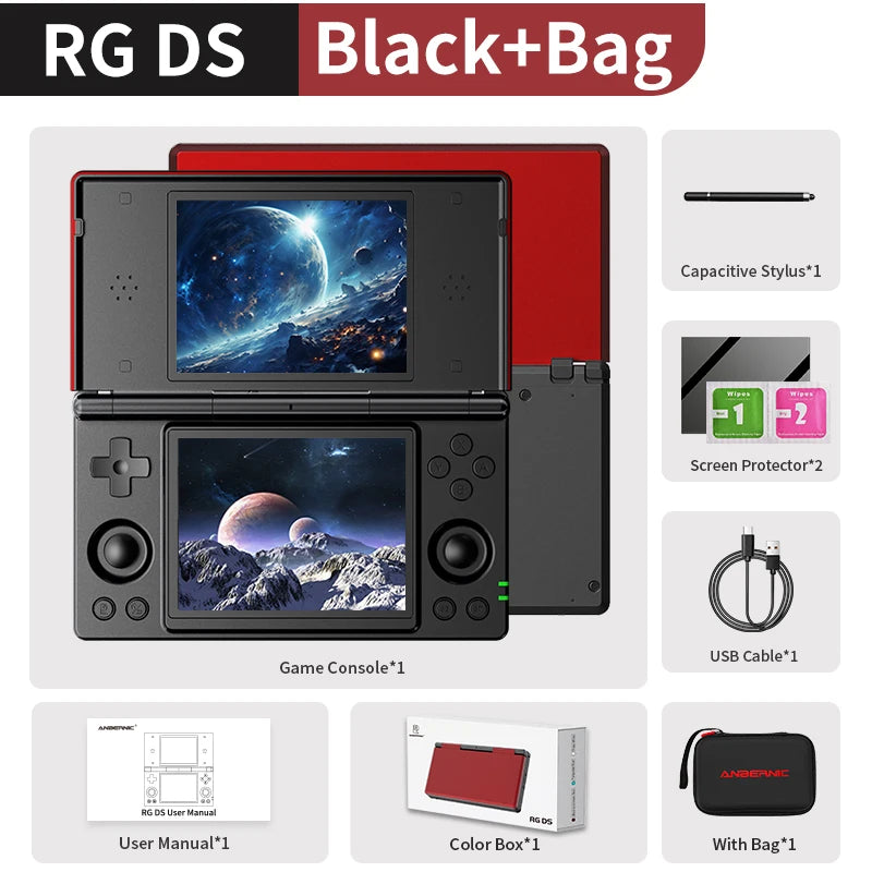 ANBERNIC RG DS Handheld Game Console RK3568 64-bit 4" IPS Multi-touch Screen Android 4000mAh Dual-screen Flip Video Games Player