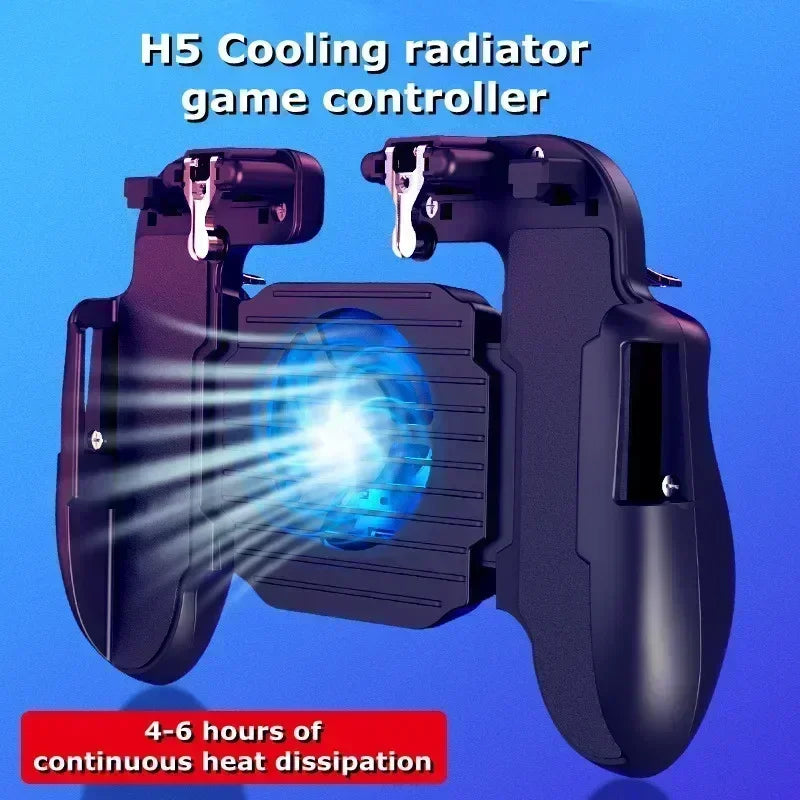 H5 Mobile Phone 4 Fingers Gamepad Controller with Cooling Fan Radiator L1R1 Trigger Joystick for iPhone Android PUBG Game Handle