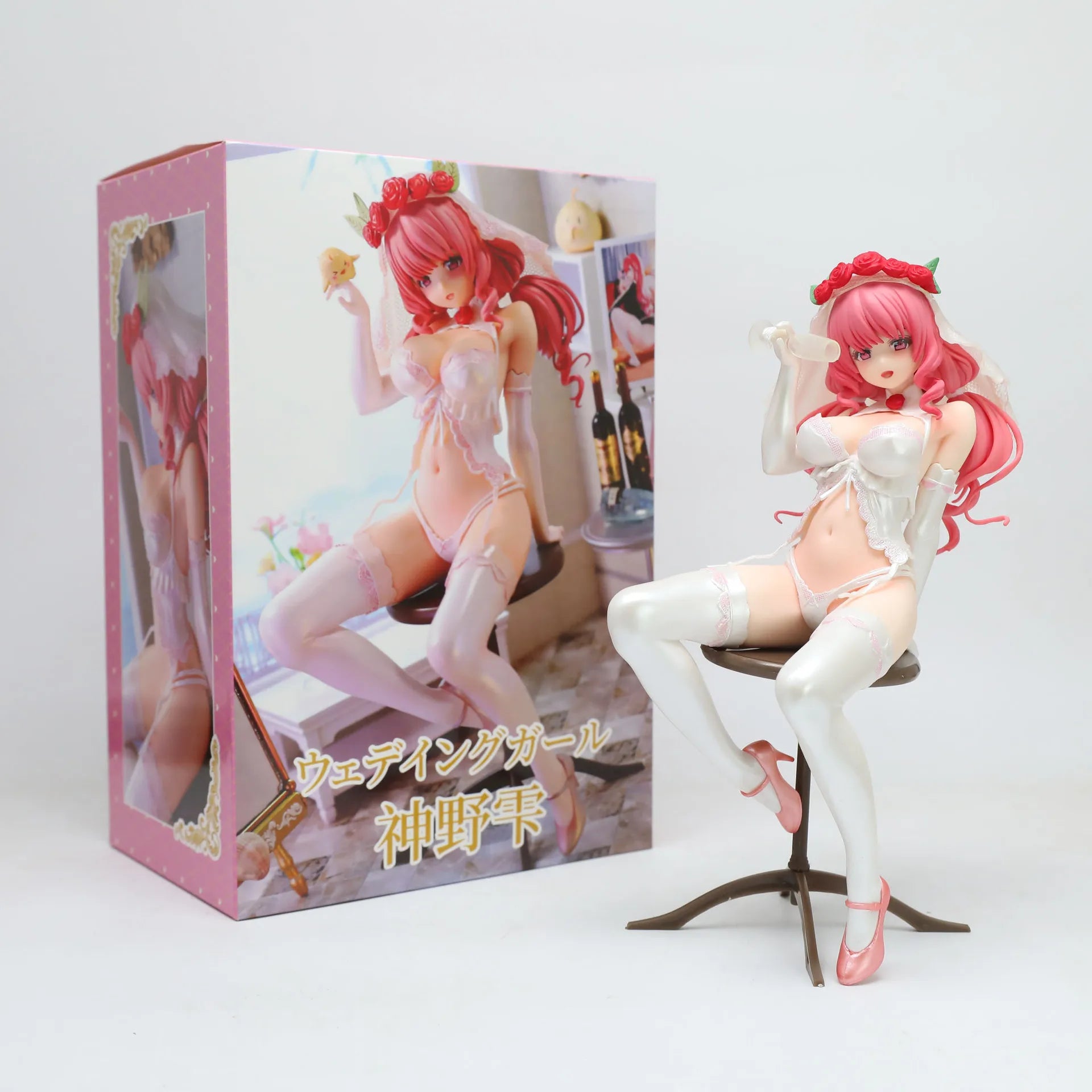 Anime Figure Pink Hair Bride Wedding Rose Veil Pvc Collectible Statue Doll Desktop Ornament Computer Case Decoration Adult Gift