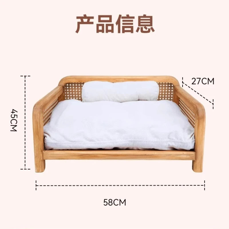 Handwoven Rattan Cat Bed Summer Breathable Pet Sofa Multi-Functional Cat Hammock Space-Saving Minimalist Lounge for Living Room